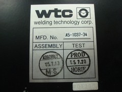 USED Welding Technology Corp A5-1037-34 Data Entry Panel WTC