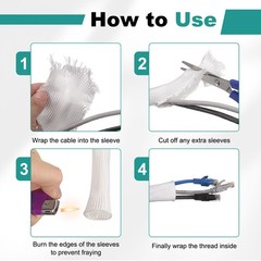 Braided Sleeving 6.6Ft x 0.39″ Fiberglass Braid Cable Sleeve for Home, White