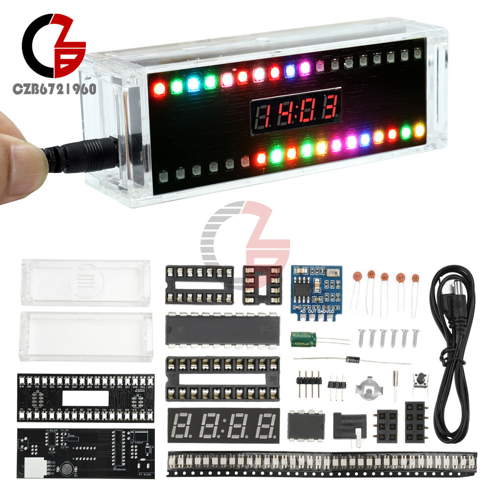 DIY Digital Clock Kit Voice Control Music Spectrum Display LED Electronic Kit