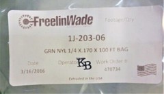 FREELINWADE 1J-203-06 GREEN NYLON 1/4 X .170 X 100 FT BAG