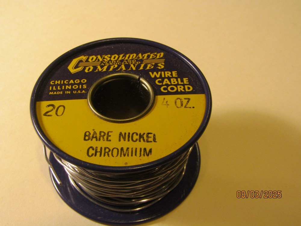 Vintage Consolidated Company Bare Nickel Chromium Electronic Wire 20 4 oz Roll