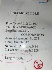 25 Meters Boron Doped Intrinsically Photosensitive Fiber C&L BRAG Grating FBG