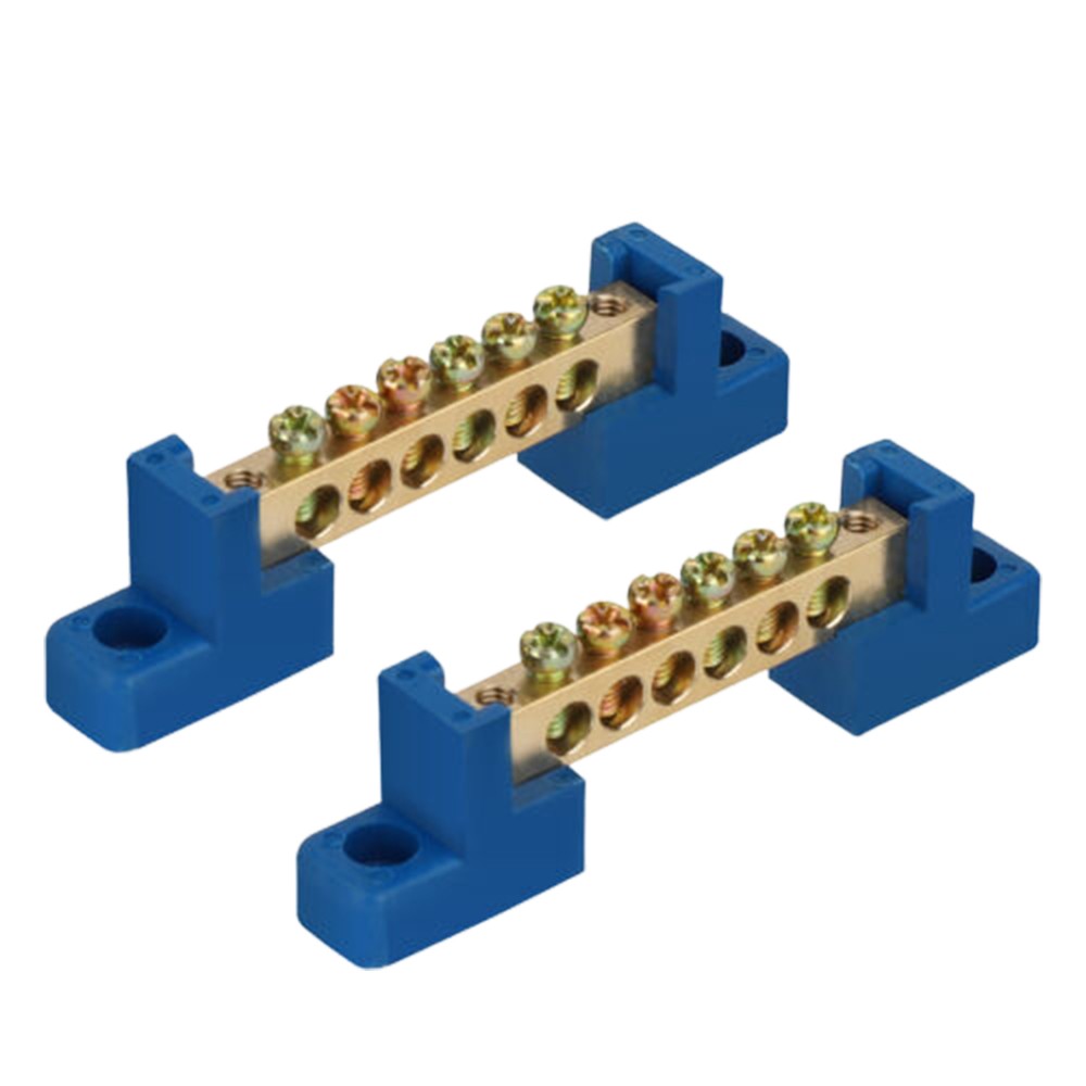 2PCS 6Terminal Bus Bar Block Power Distribution Brass Wire Screw Grounding Strip