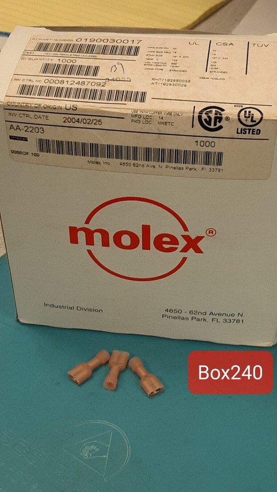 1000 Molex NYLON Insulated FEMALE Connector 22-18 Wire .187 x .032 – 0190030017