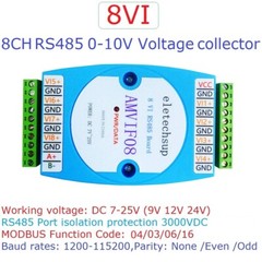 New DC 12V-24V 8 Channel 8AI 8VI 4-20MA/0-10V to RS485 Current/Voltage