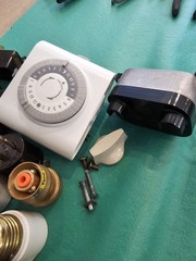 Vintage Electrical Parts & Hardware Lot – Wall Timer, Switches, Lamp Sockets, Pl