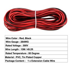 28AWG 15M Red Black Wire LED Strip Extension Cable Cord 2Pin