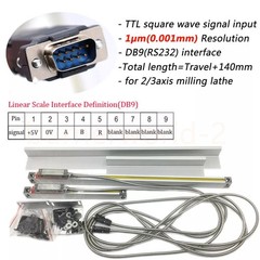 250mm&1000mm Linear Scale 2 Axis DRO 5um Digital Readout Kit 10” 40” Milling