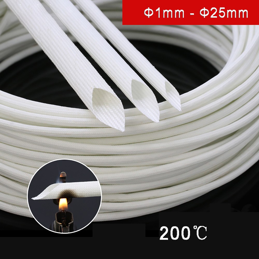 Silicon Fiber Glass Insulated Tube Braided High Temperature Sleeving 200℃ WHITE