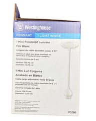 Westinghouse 1 Light Mini Pendant White Finish, Adjustable Cord Length, 70286
