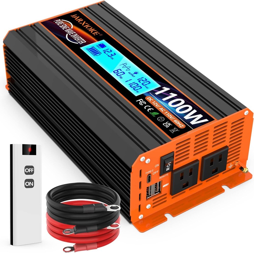 1100 Watt Pure Sine Wave Power Inverter 12V DC to 110V/120V AC Car Truck RV LCD