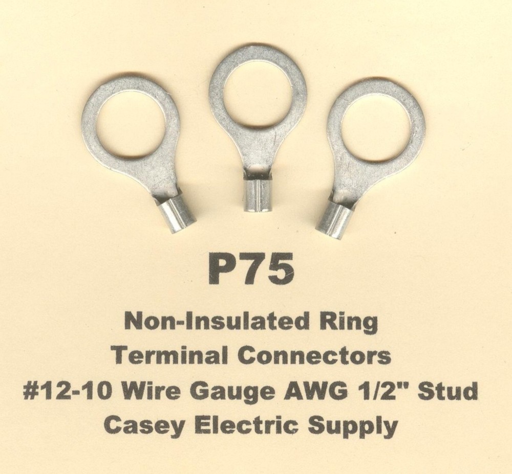 25 Non Insulated RING Terminal Connectors #12-10 Wire Gauge AWG 1/2″ Stud USA