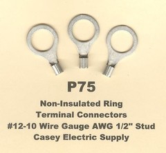 25 Non Insulated RING Terminal Connectors #12-10 Wire Gauge AWG 1/2″ Stud USA