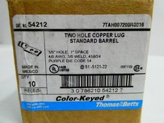 Box Of 10 Thomas & Betts 54212 Two Hole Copper Lug Standard Barrel 3/8in