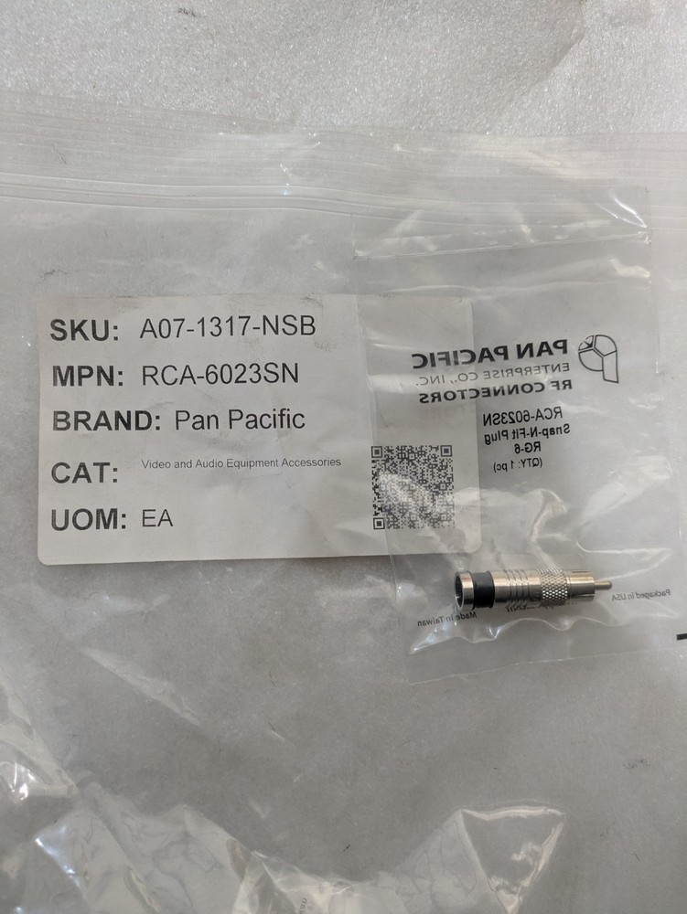 Pan Pacific RCA-6023SN RCA Plug Connector RG-6 Tri-Shield Snap-N-Seal 2/ORDER