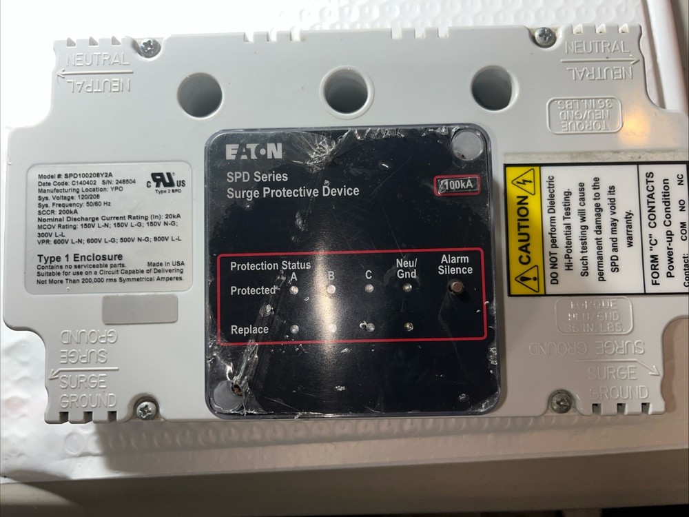 EATON SPD100208Y2A SPD SERIES SURGE PROTECTIVE DEVICE SCCR:200kA, 480V60H 100kA