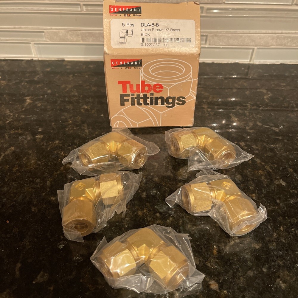 NEW GENERANT DLA-8-B UNION ELBOW TUBE FITTINGS 1/2 BRASS BOX OF 5