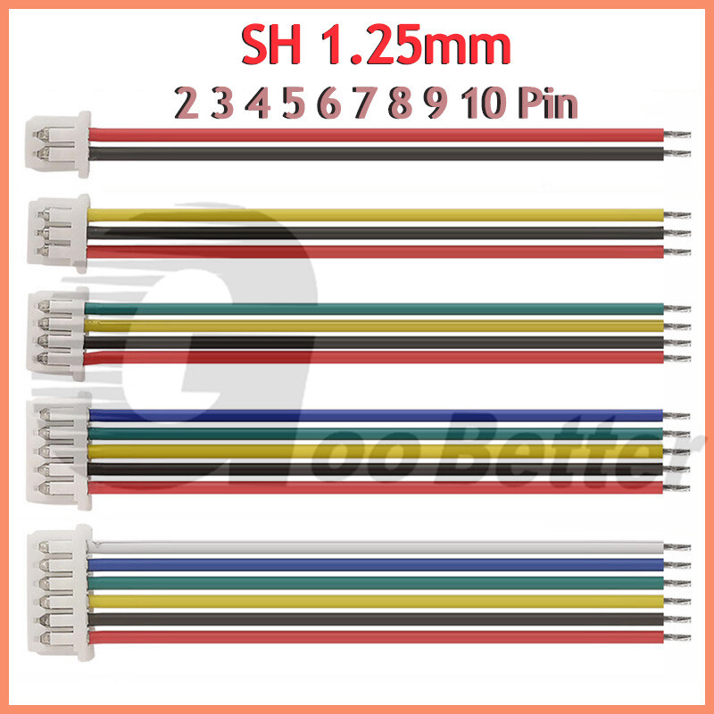 JST-SH 1.25mm Pitch Female Plug Connector Cable Wires 2/3/4/5/6/7/8/9/10 Pin