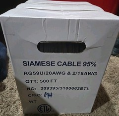Winic 500Ft 95% Siamese 20Awg Bulk White Cable Roll For Security System New RG59