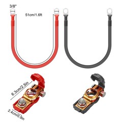2PCS 5 AWG Gauge Battery Cable Power Wire Set w/ M8 Ring Lugs for 3/8″ Stud Car