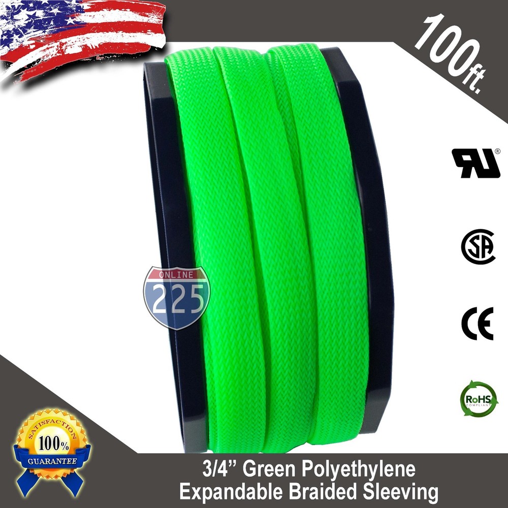 100 FT 3/4″ Green Expandable Wire Cable Sleeving Sheathing Braided Loom Tubing
