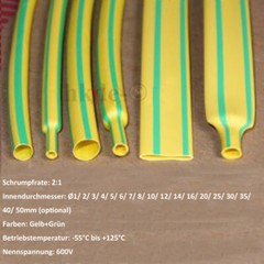 Heat Shrink 2:1 Tubing Sleeving Ø1~Ø50mm Heatshrink Insulation Tube Green+Yellow