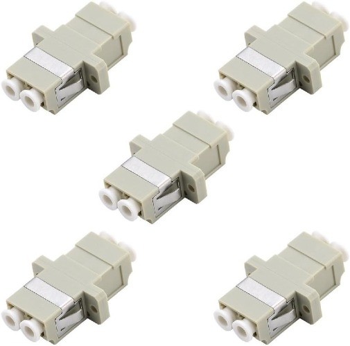 LC to LC Duplex Multimode Fiber Optic Adapter Coupler, 5 Pack in Beige