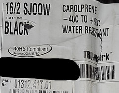 NEW Carol 01312 16/2C Carolprene SJOOW 300V 90C Portable Power Cable Cord Black