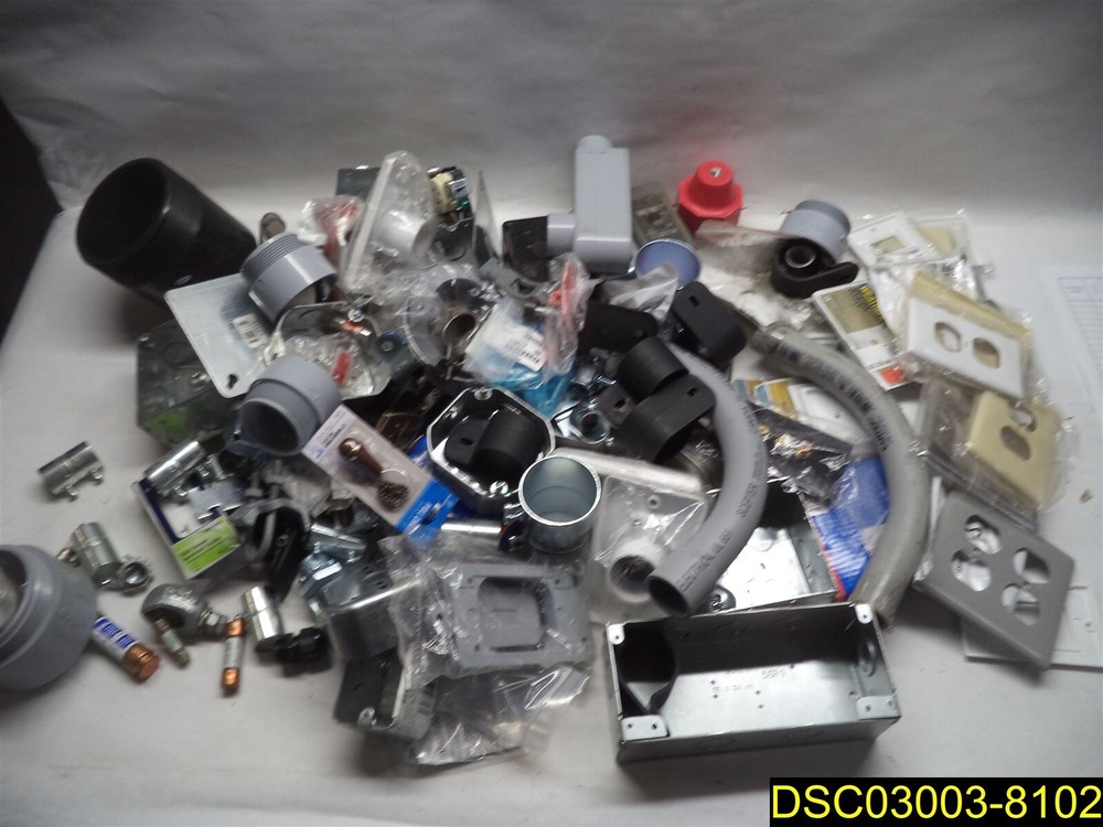 Mixed Lot of 126 Electrical Supplies, Fittings, Boxes, Conduit, Fuses & more