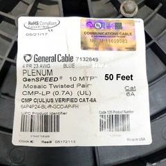 50 Feet General Cable Cat6A Plenum BLUE 23/4 GenSPEED Mosaic Twisted Pair 10 MTP