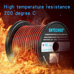 BNTECHGO 16 Gauge Flexible 2 Conductor Parallel Silicone Wire Spool Red Black Hi