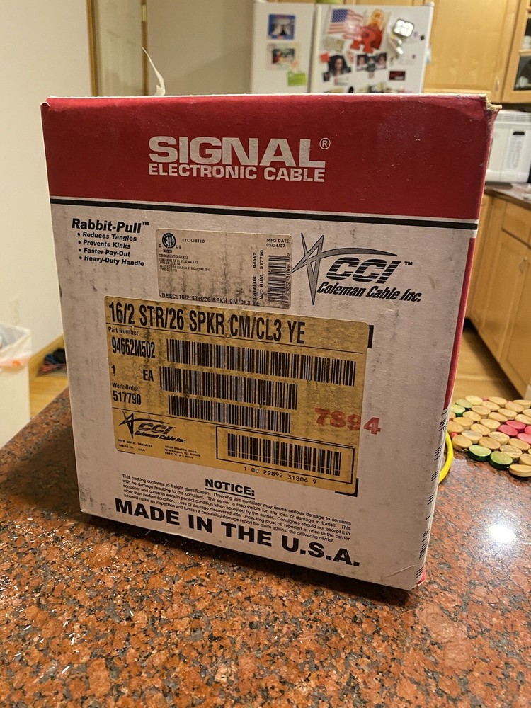 Signal Electronic Cable Coleman Communication 16/2 STR/26 SPKR CM/CL3 Yellow