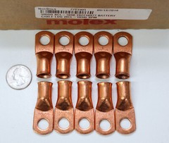 10 MOLEX Bare Battery COPPER Lug Ring Terminal Connector #1/0 Wire 3/8″ Stud
