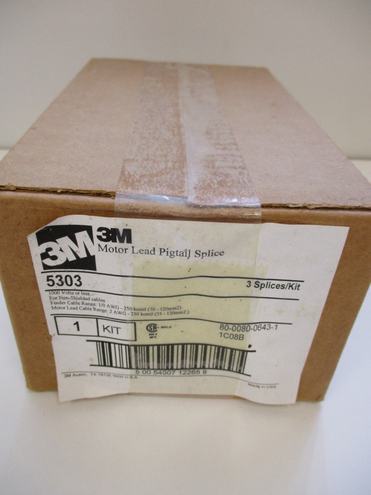 3M 5303 MOTOR LEAD PIGTAIL SPLICE KIT, W 3 SPLICES 1000 VOLTS OR LESS,1/0 AWG