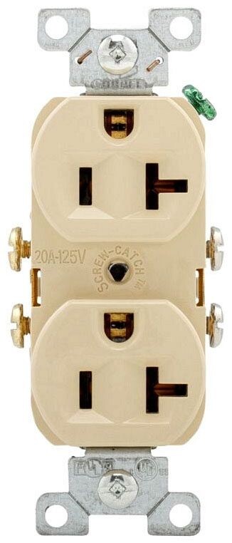 Arrow Hart CR20V, 125 VAC, 20 A, 5-20R, Ivory, Duplex Receptacle, 1 pc