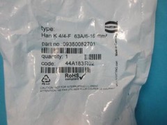 NEW HARTING 09380082701 TYPE HAN K 4/4-F 63A/6-16 MM2 FINGER PROT CONNECTOR NIP