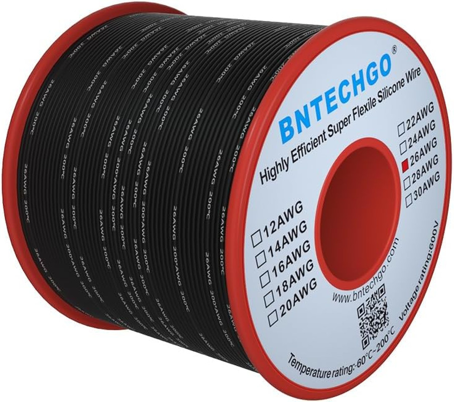 BNTECHGO 26 Gauge Silicone Wire Spool 250 Ft Black Flexible 26 AWG Stranded wire