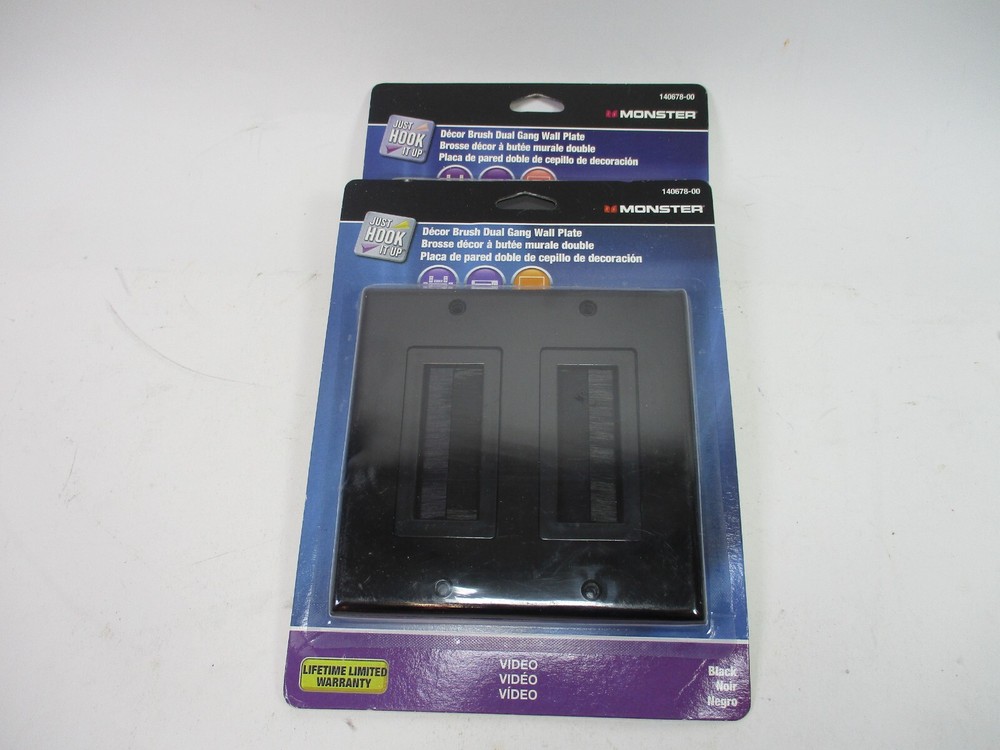 Monster 140678-00 Home Theater Wall Plate, Dual Gang, Black, Lot Of 2!!