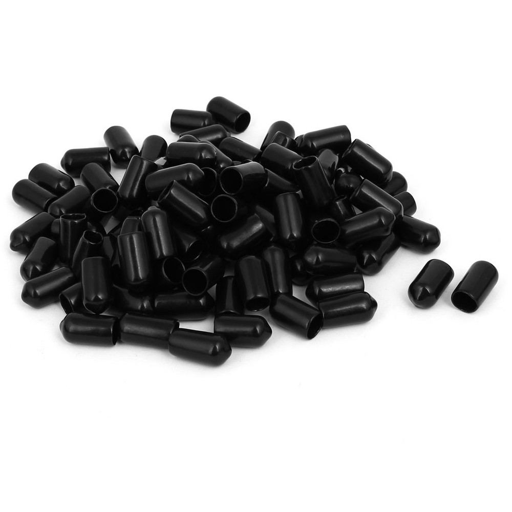 8mm Inner Dia Rubber Hose End Cap Screw Thread Protector Cover Black 100pcs