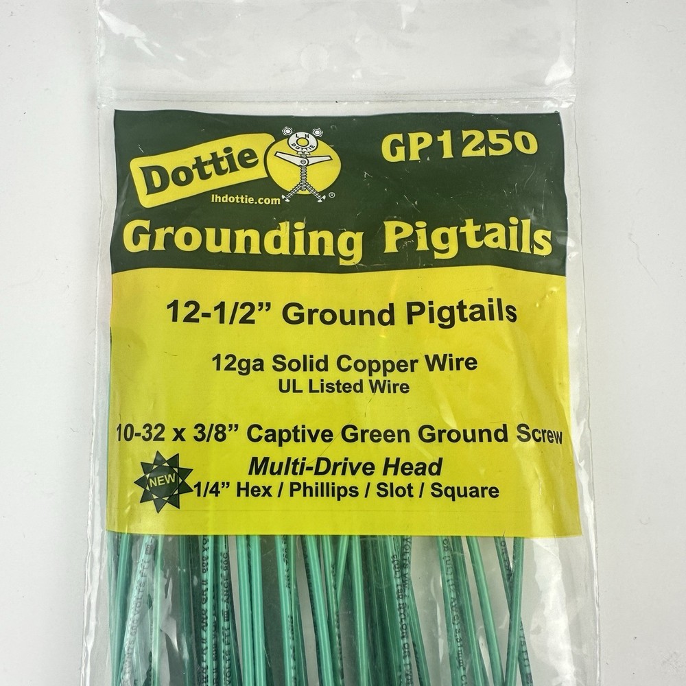 (QTY 50) GP1250 L.H. Dottie 12-1/2” Solid 12AWG Ground Pigtail w/ Hex Head