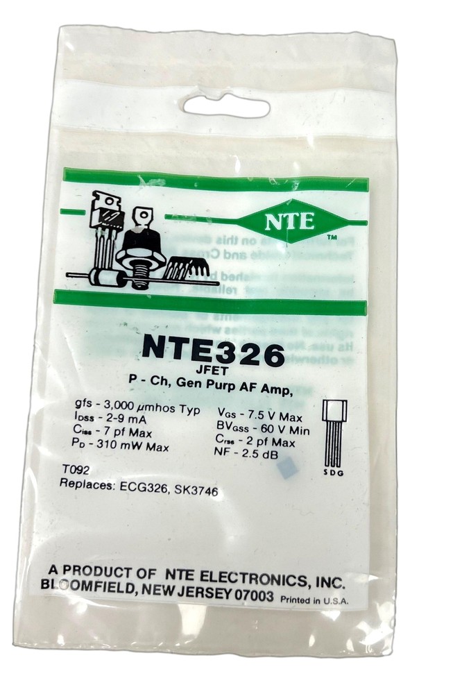 NTE326, NTE ELECTRONICS, Silicon P?Channel JFET Transistor, Lot of 7