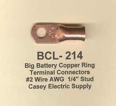 10 Bare Battery Big COPPER Ring Lug Terminal Connector #2 Wire Gauge 1/4″ Stud