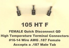 50 High Temperature Quick Disconnect QD Terminals #16-14 Wire Gauge .187 FEMALE
