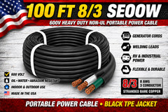 100 FT 8/3 SEOOW Cord 600V Heavy Duty Indoor Outdoor Portable Power Cable