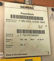 Siemens 6SL3351-1AE336-1BA0 SINAMICS AC Drive PowerBlock Rectifier 380-480V 605A