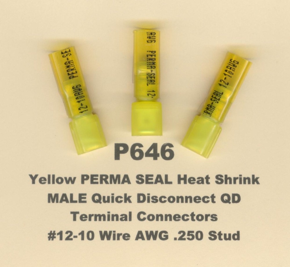 10 Yellow PERMA SEAL Heat Shrink MALE QD Terminal Connector 12-10 AWG .250 MOLEX