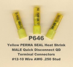 10 Yellow PERMA SEAL Heat Shrink MALE QD Terminal Connector 12-10 AWG .250 MOLEX