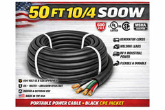 10/4 SOOW Portable Cord 50FT 600V UL CSA Black Flexible Cable USA Made