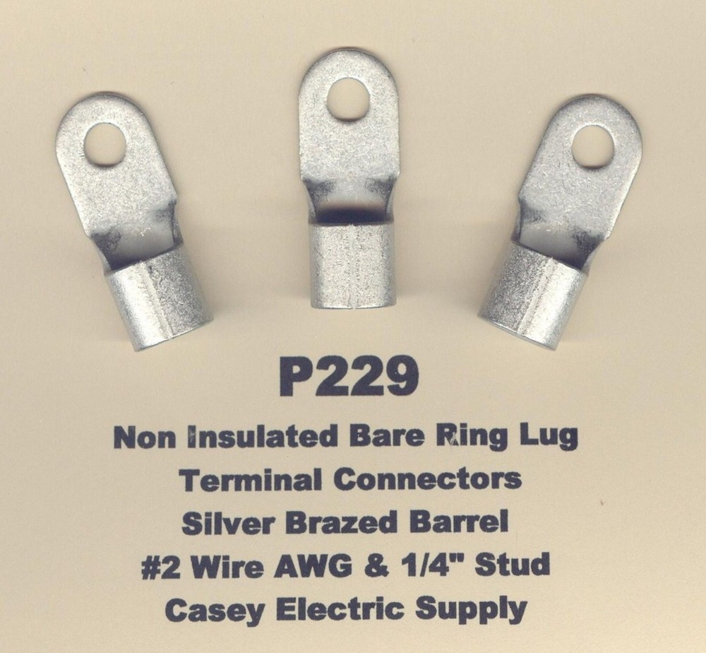 5 Bare RING Lug Brazed Barrel Terminal Connectors #2 Gauge Wire AWG 1/4″ Stud