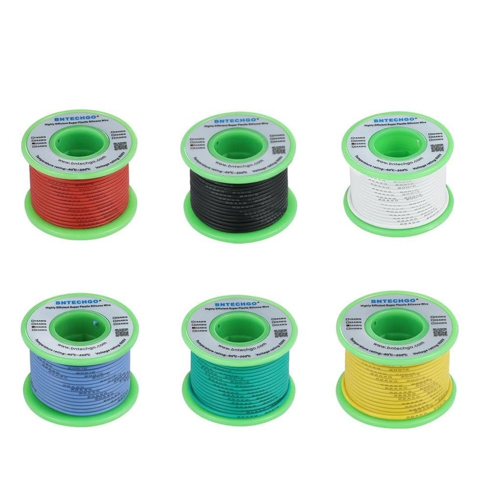 BNTECHGO 22 Gauge Silicone Wire Kit 6 Color Each 30 ft Flexible 22 AWG Stranded